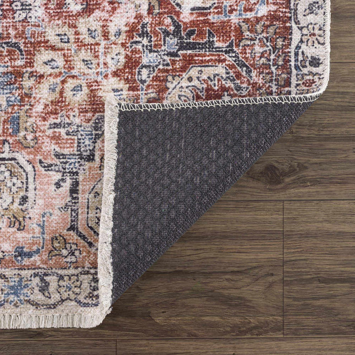 Vintage Style Turkish Antique Red, Brown and Blue Machine Washable Multi Size Area Rug - The Rug Decor