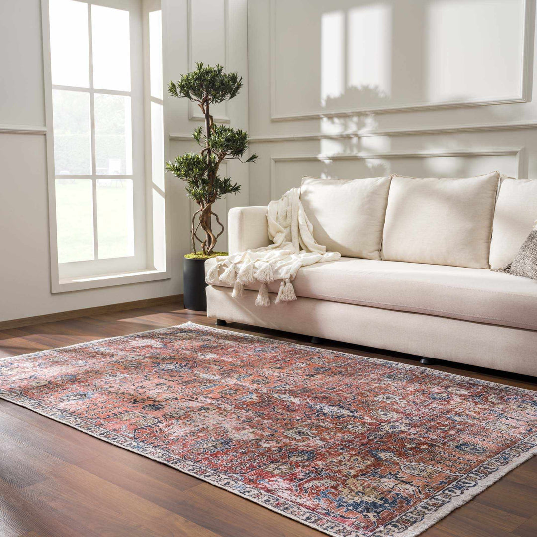 Vintage Style Turkish Antique Red, Brown and Blue Machine Washable Multi Size Area Rug - The Rug Decor