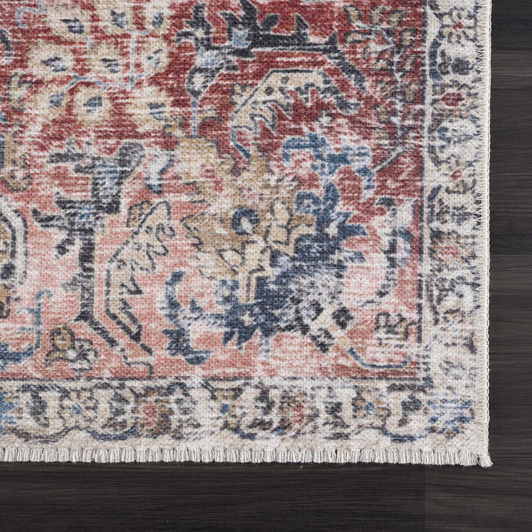 Vintage Style Turkish Antique Red, Brown and Blue Machine Washable Multi Size Area Rug - The Rug Decor