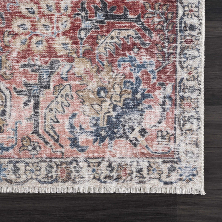 Vintage Style Turkish Antique Red, Brown and Blue Machine Washable Multi Size Area Rug - The Rug Decor