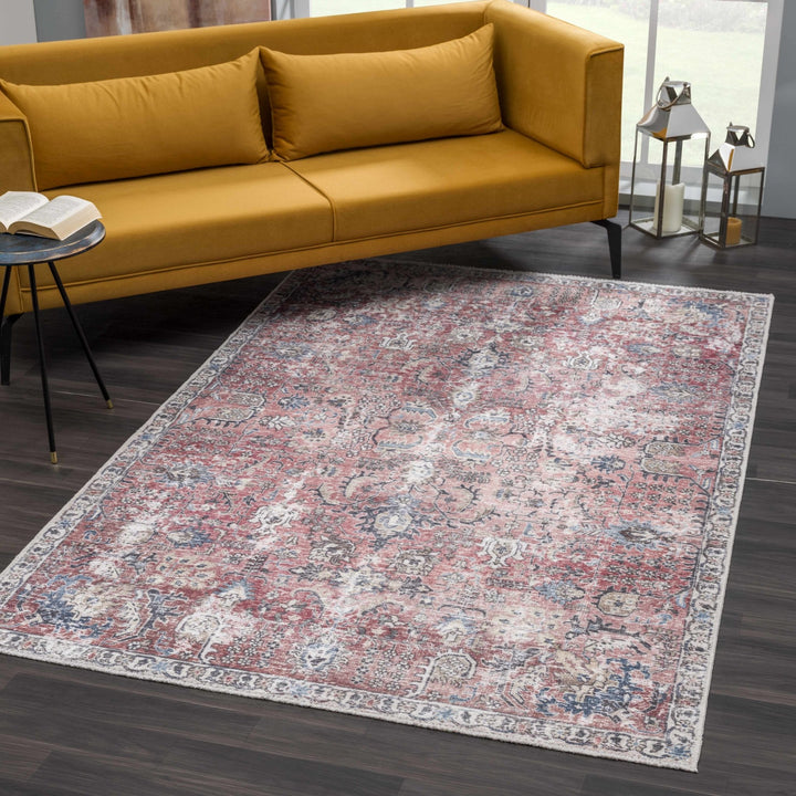 Vintage Style Turkish Antique Red, Brown and Blue Machine Washable Multi Size Area Rug - The Rug Decor
