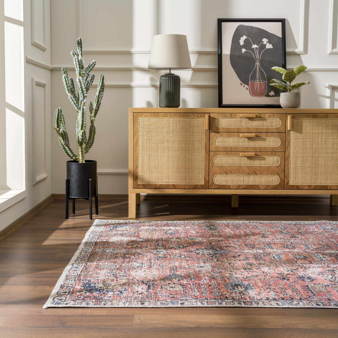 Vintage Style Turkish Antique Red, Brown and Blue Machine Washable Multi Size Area Rug - The Rug Decor