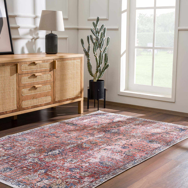 Vintage Style Turkish Antique Red, Brown and Blue Machine Washable Multi Size Area Rug - The Rug Decor