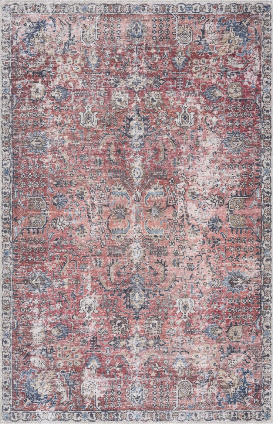 Vintage Style Turkish Antique Red, Brown and Blue Machine Washable Multi Size Area Rug - The Rug Decor