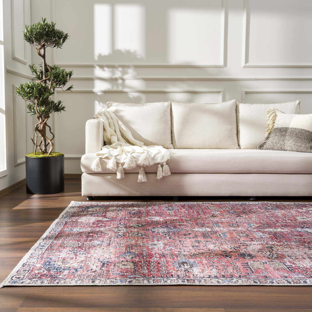 Vintage Style Turkish Antique Red, Brown and Blue Machine Washable Multi Size Area Rug - The Rug Decor