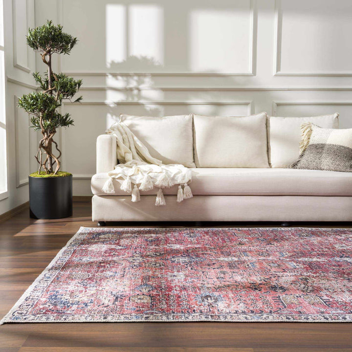 Vintage Style Turkish Antique Red, Brown and Blue Machine Washable Multi Size Area Rug - The Rug Decor