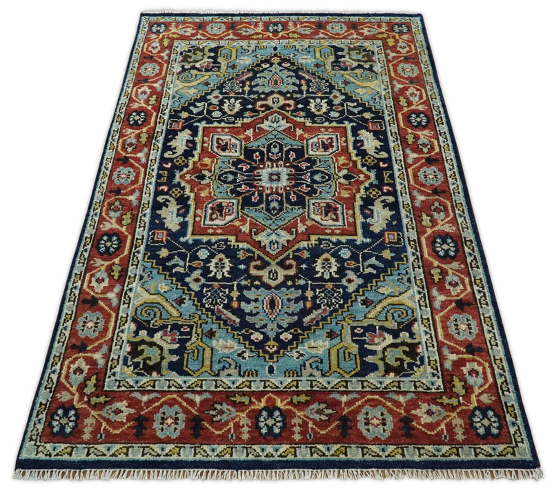 Wool 6x9 Blue and Rust Traditional Persian Antique Area Rug | TRDCP19669 - The Rug Decor