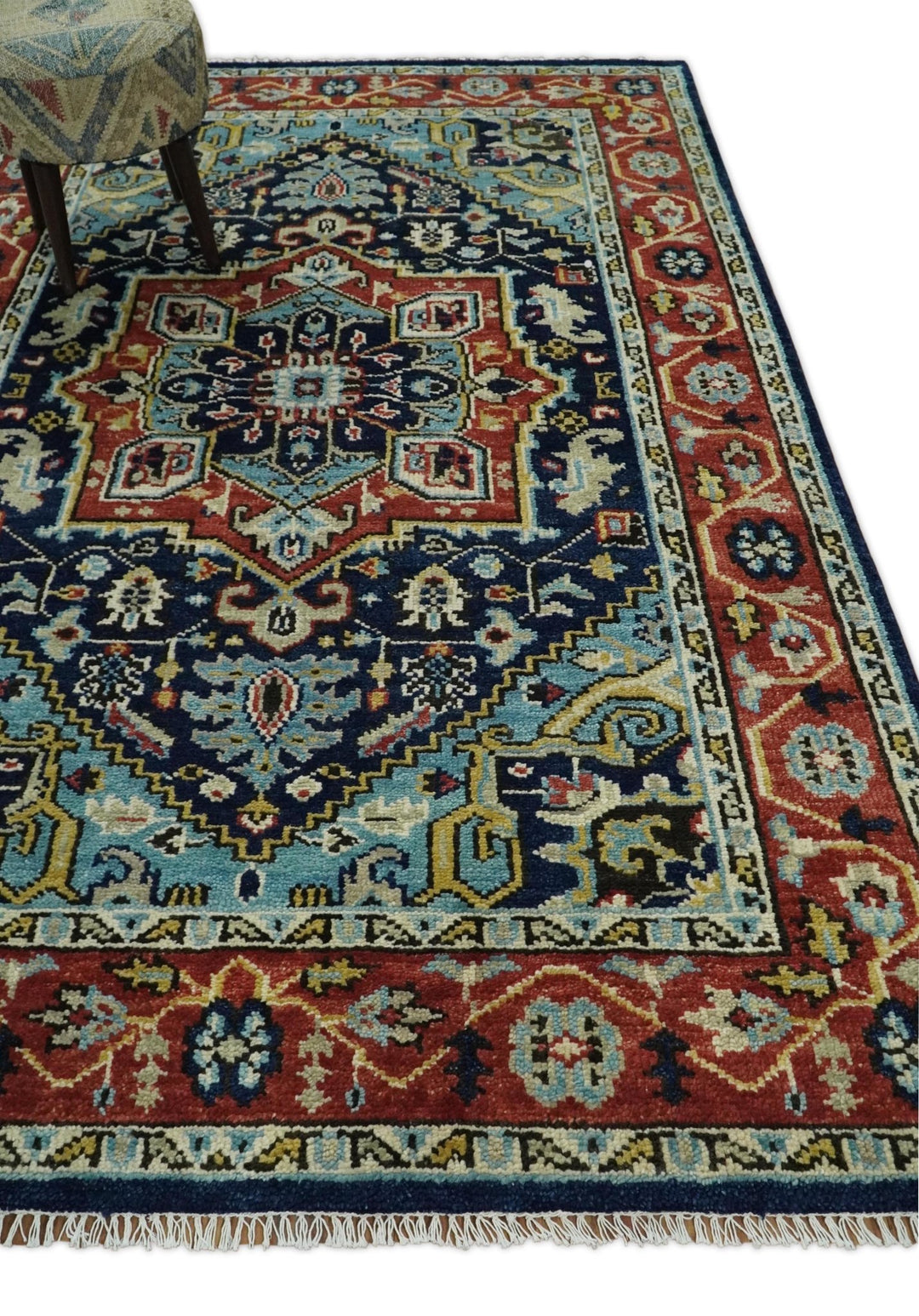 Wool 6x9 Blue and Rust Traditional Persian Antique Area Rug | TRDCP19669 - The Rug Decor