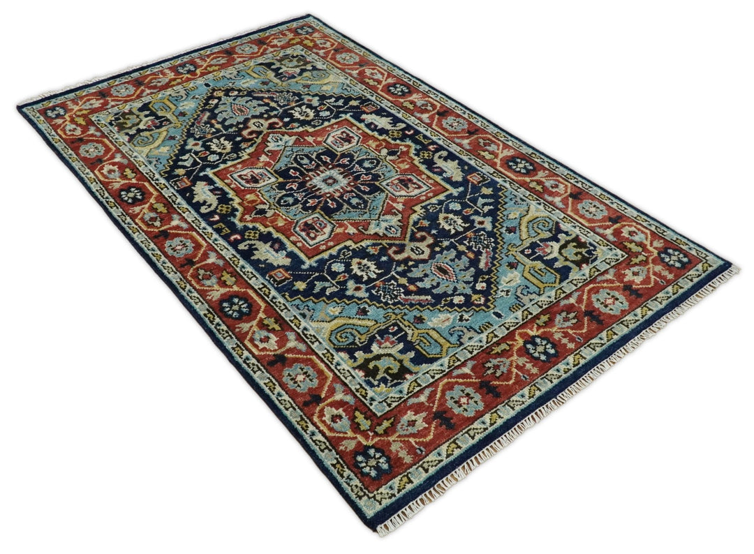 Wool 6x9 Blue and Rust Traditional Persian Antique Area Rug | TRDCP19669 - The Rug Decor