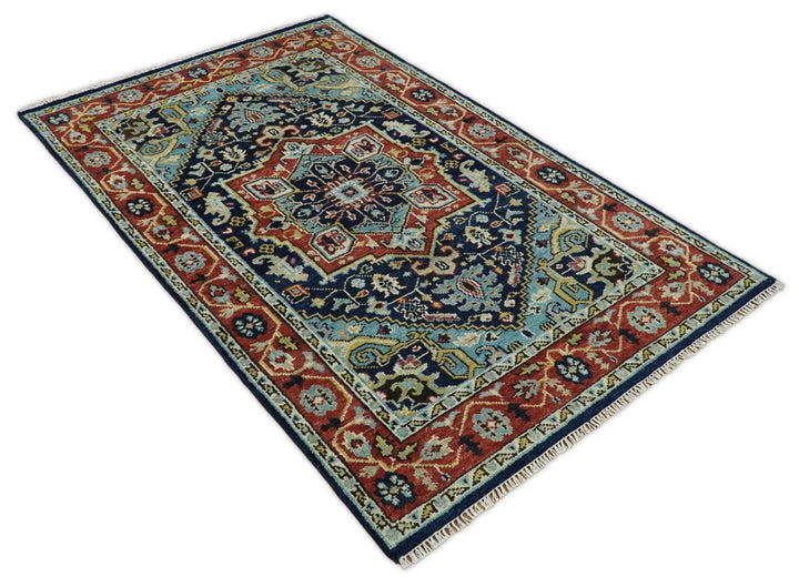 Wool 6x9 Blue and Rust Traditional Persian Antique Area Rug | TRDCP19669 - The Rug Decor
