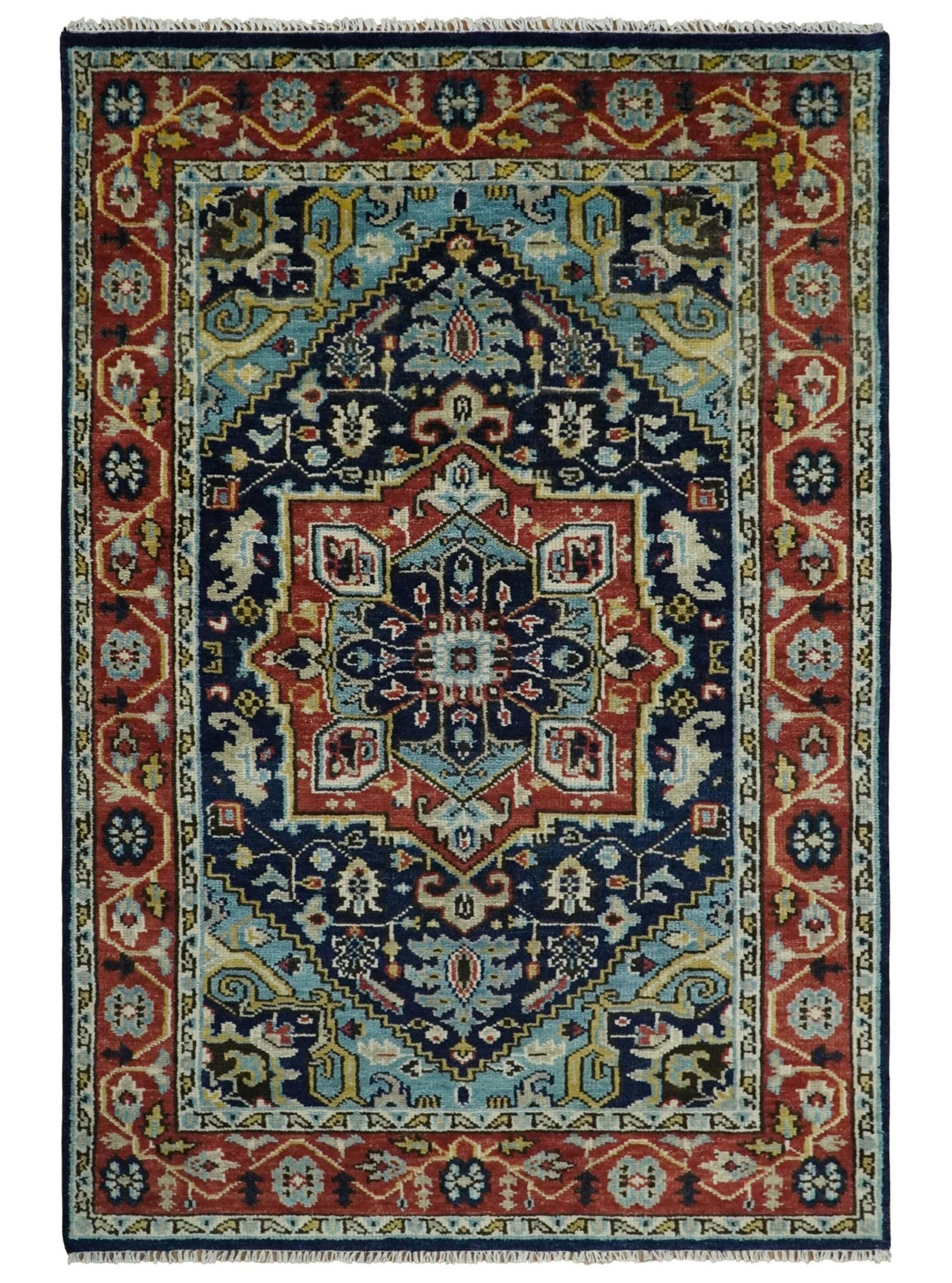 Wool 6x9 Blue and Rust Traditional Persian Antique Area Rug | TRDCP19669 - The Rug Decor