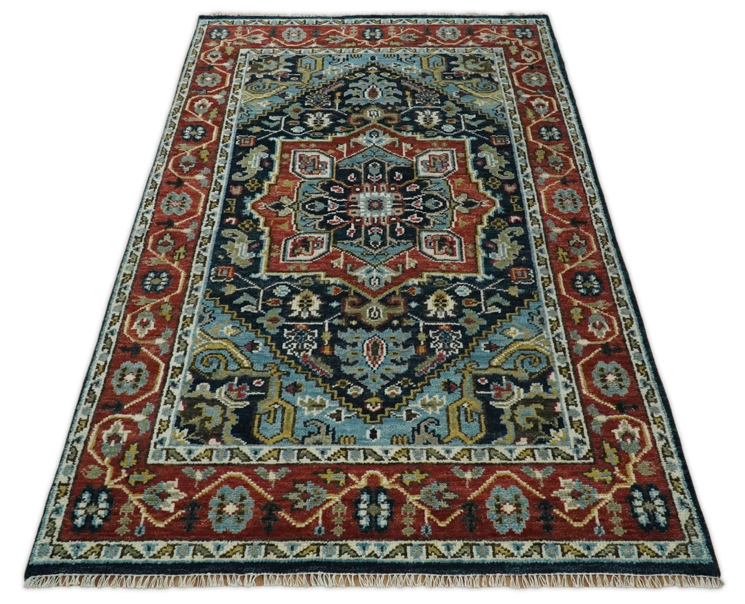 Wool 6x9 Blue and Rust Traditional Persian Antique Area Rug | TRDCP196B69 - The Rug Decor