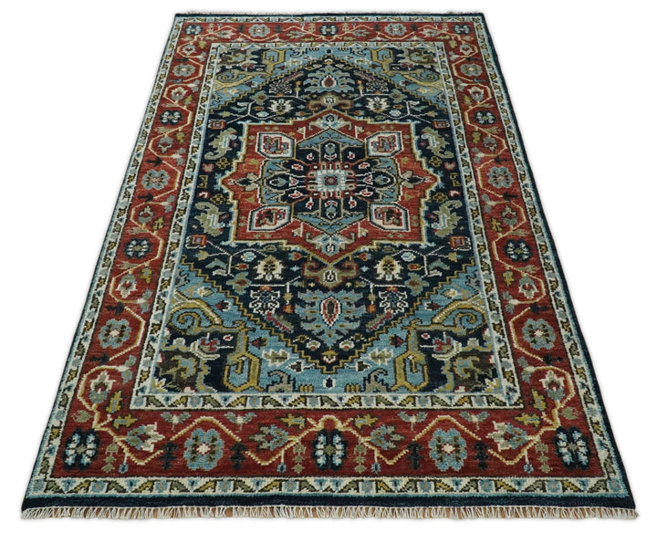 Wool 6x9 Blue and Rust Traditional Persian Antique Area Rug | TRDCP196B69 - The Rug Decor