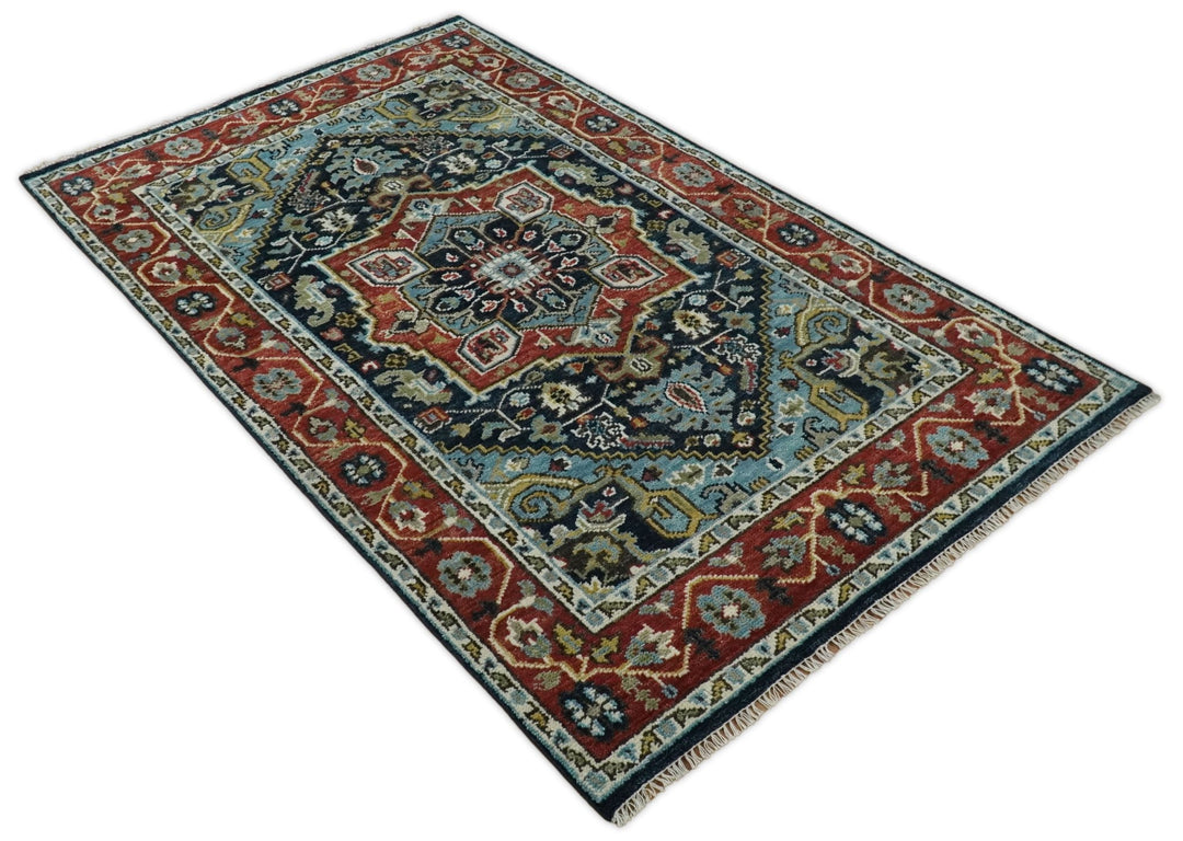 Wool 6x9 Blue and Rust Traditional Persian Antique Area Rug | TRDCP196B69 - The Rug Decor