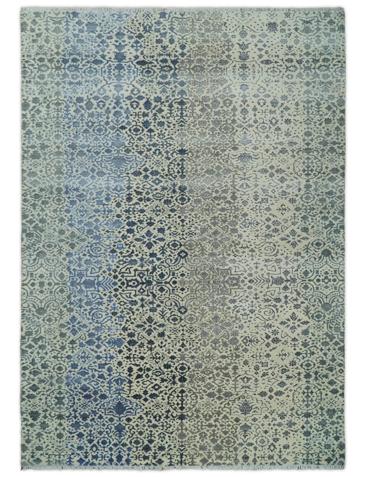 Woolen Modern Contemporray 7x10 Wool Beige, Blue and Silver Hand knotted Area Rug | TRDCP1290710 - The Rug Decor