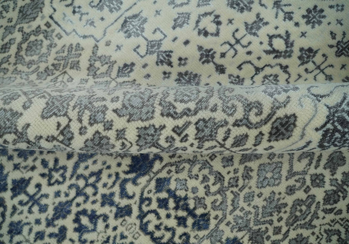 Woolen Modern Contemporray 7x10 Wool Beige, Blue and Silver Hand knotted Area Rug | TRDCP1290710 - The Rug Decor