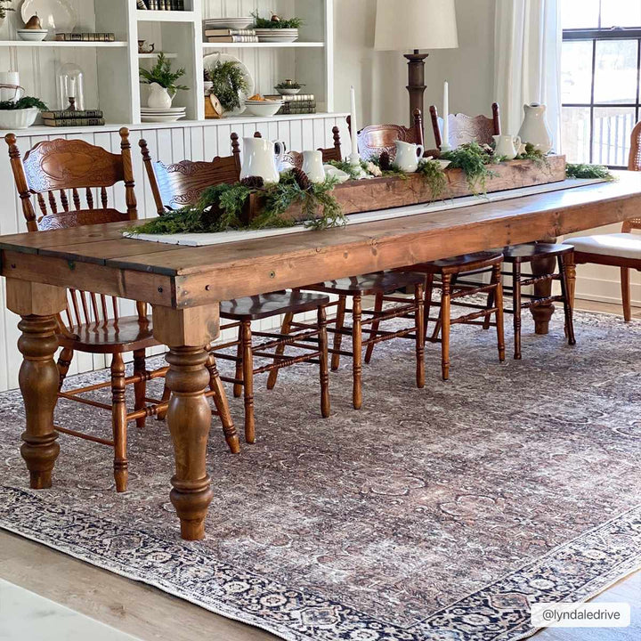 Woven Brown, Ivory and Charcoal Traditional Floral Washable Turkish Rug - The Rug Decor