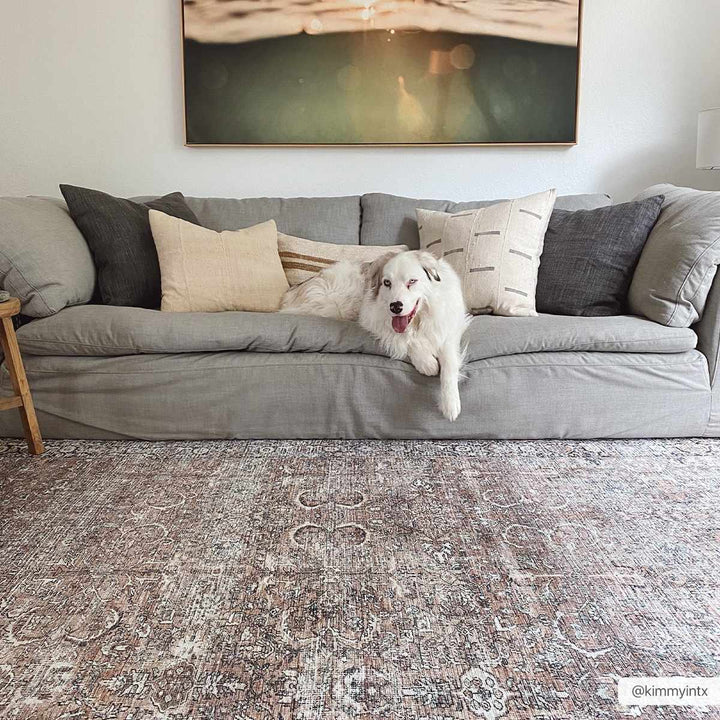 Woven Brown, Ivory and Charcoal Traditional Floral Washable Turkish Rug - The Rug Decor