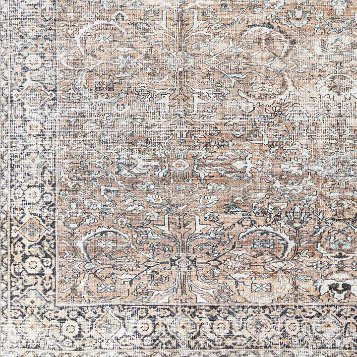 Woven Brown, Ivory and Charcoal Traditional Floral Washable Turkish Rug - The Rug Decor