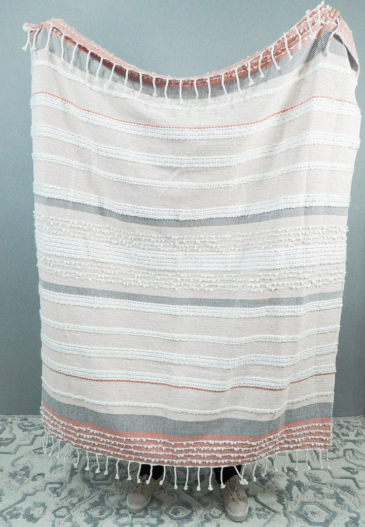 Woven White and Rust Cotton Throw Blanket - The Rug Decor