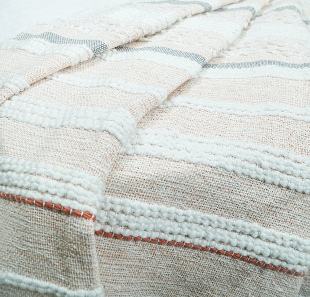 Woven White and Rust Cotton Throw Blanket - The Rug Decor