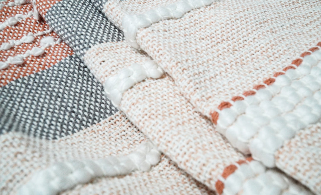 Woven White and Rust Cotton Throw Blanket - The Rug Decor