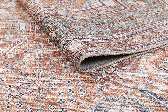 Traditional Design Washable Orange And Gray Rug