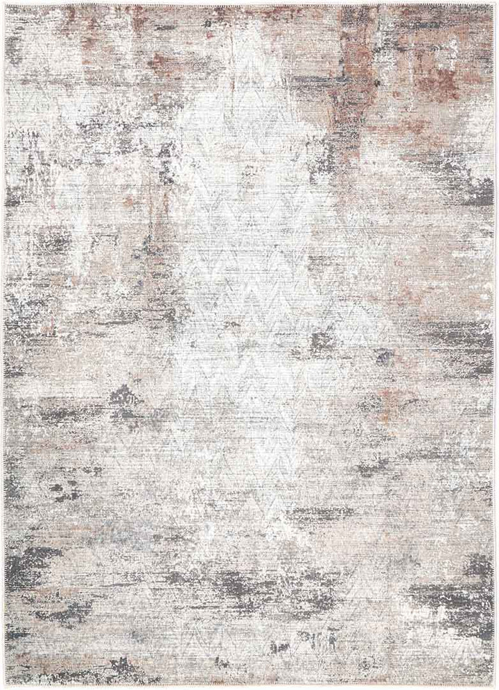 Modern Abstract Gray And Beige Machine Washable Rug