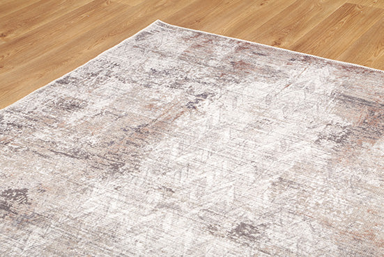 Modern Abstract Gray And Beige Machine Washable Rug