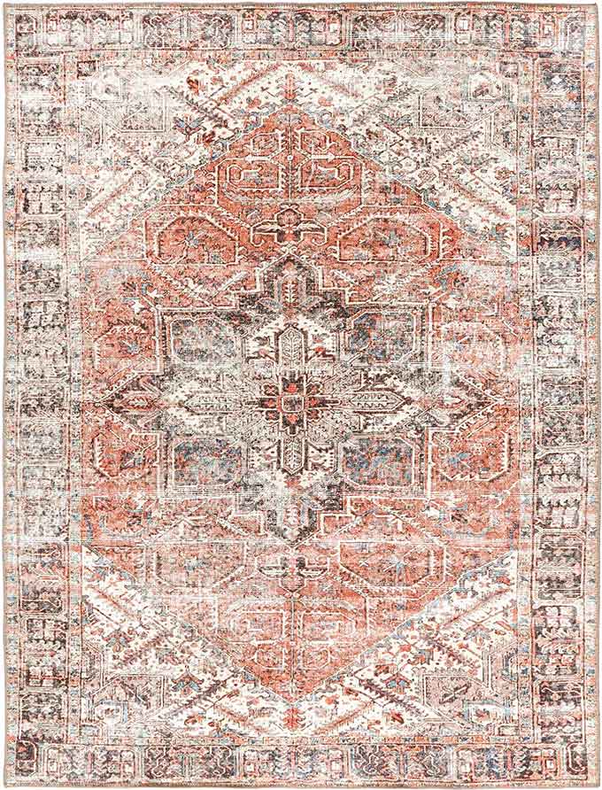 Traditional Turkish Design Machine Washable Rust And Beige Rug