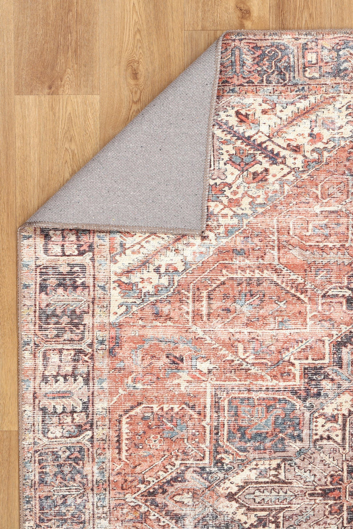 Traditional Turkish Design Machine Washable Rust And Beige Rug