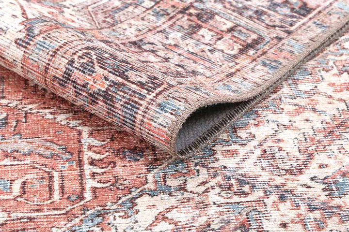 Traditional Turkish Design Machine Washable Rust And Beige Rug