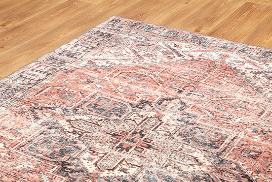 Traditional Turkish Design Machine Washable Rust And Beige Rug