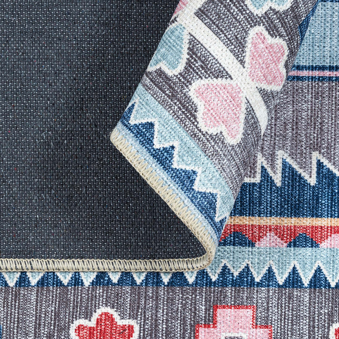 Leena Blue Multicolor Washable Oushak Area Rug
