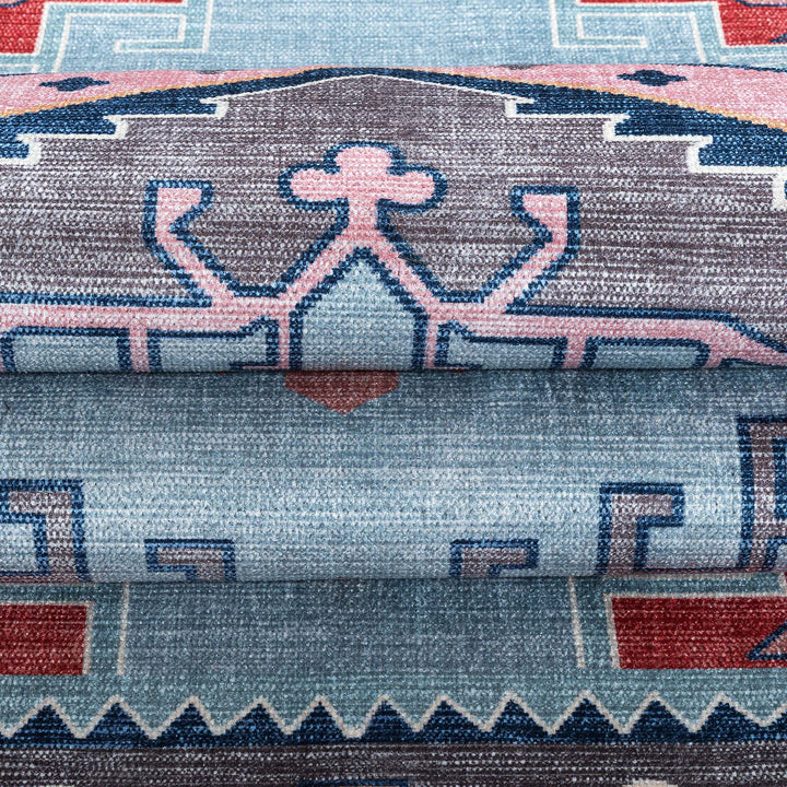 Leena Blue Multicolor Washable Oushak Area Rug