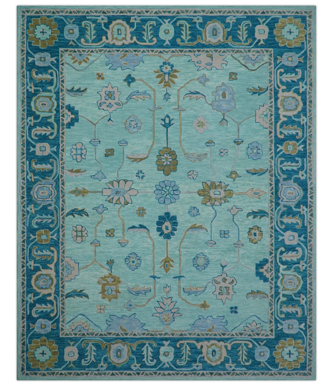 Elaine Custom Made Blue Traditional Oushak Hand Tufted Wool Rug
