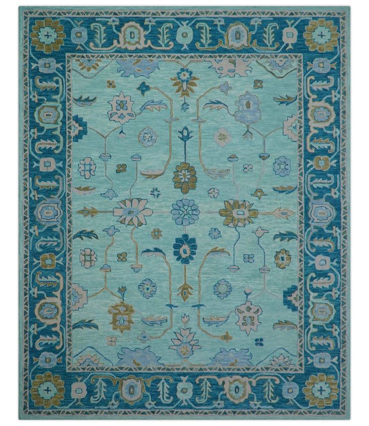 Elaine Custom Made Blue Traditional Oushak Hand Tufted Wool Rug
