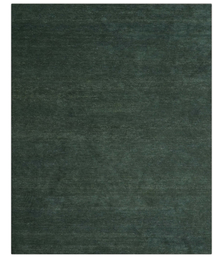 Custom Made Modern Solid Green Hand Tufted Wool Area Rug