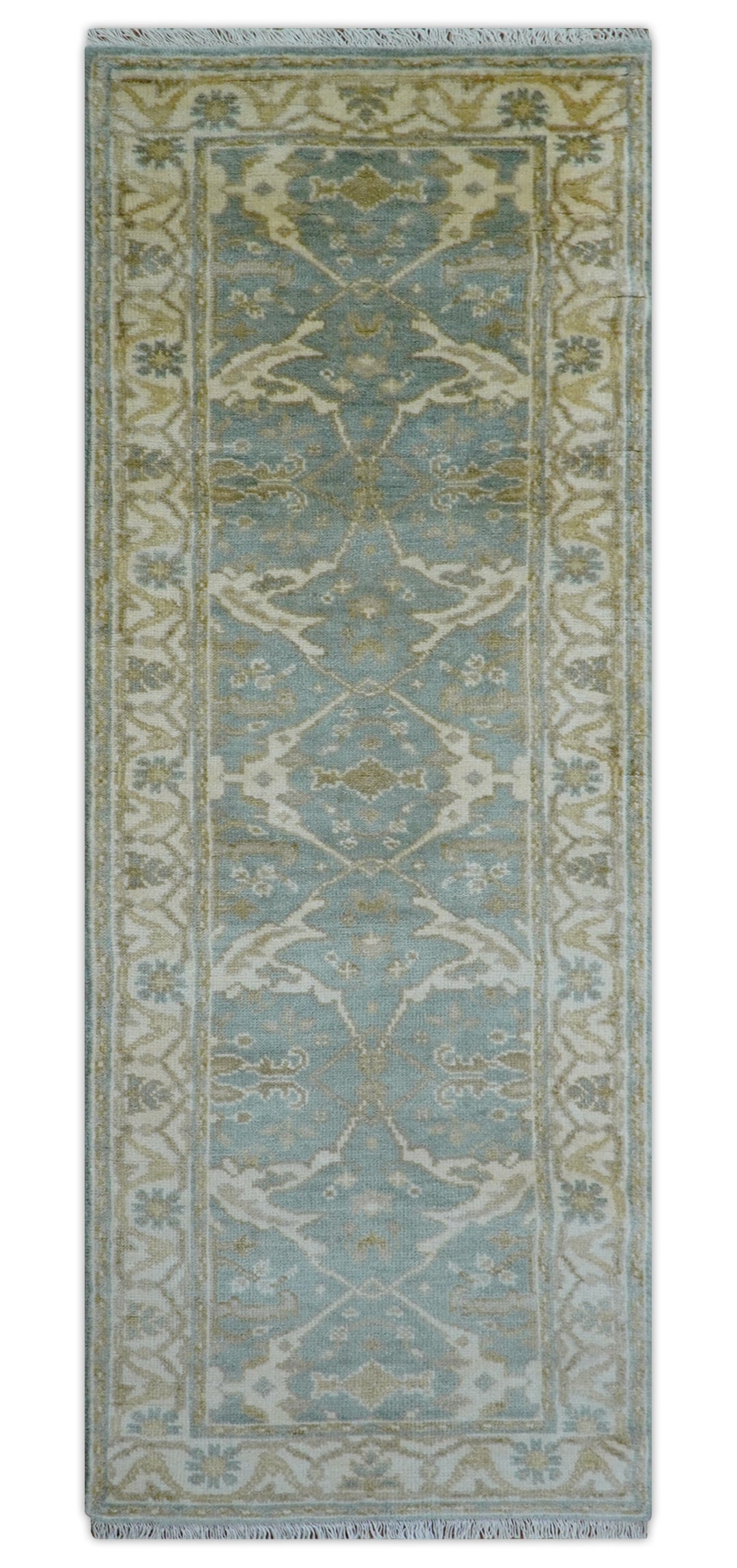 Hand Knotted Oushak Design Gray And Beige 2.8x8 Wool Rug