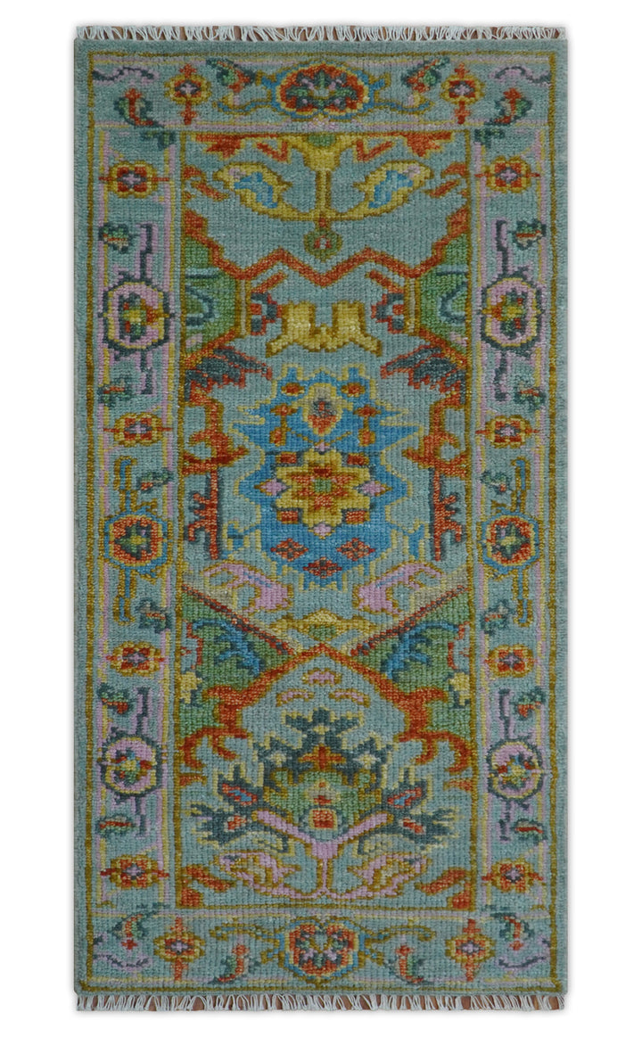 Ready to Ship 2.6x6 Hand Knotted Olive, Rust and Gray Moss Oushak Wool Rug