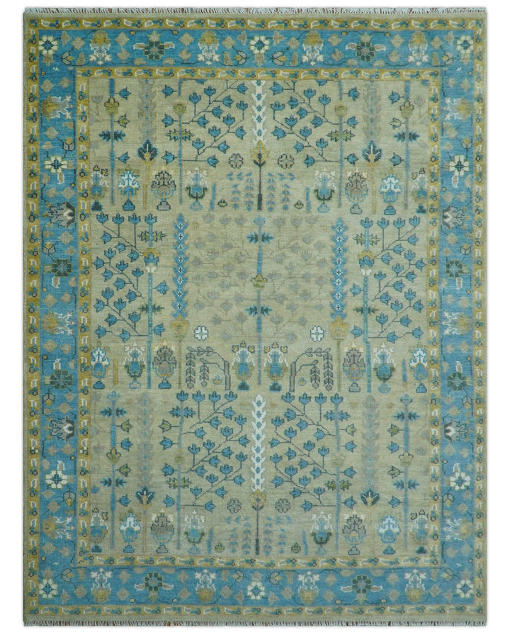 Ready to Ship 9x12 Tree of life Beige and Blue Traditional Hand Knotted Wool Rug