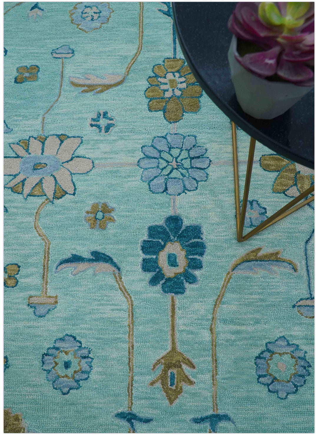 Elaine Custom Made Blue Traditional Oushak Hand Tufted Wool Rug