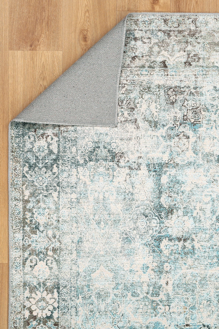 Transitional Machine Washable Gray And Blue Rug