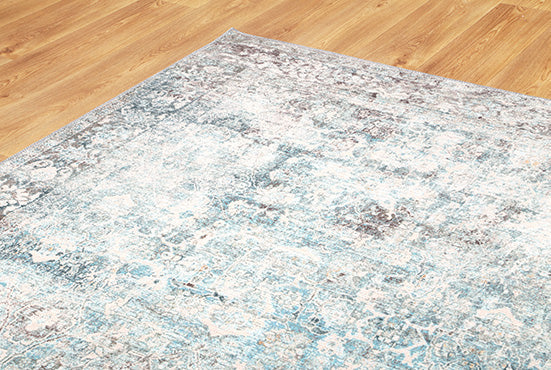 Transitional Machine Washable Gray And Blue Rug