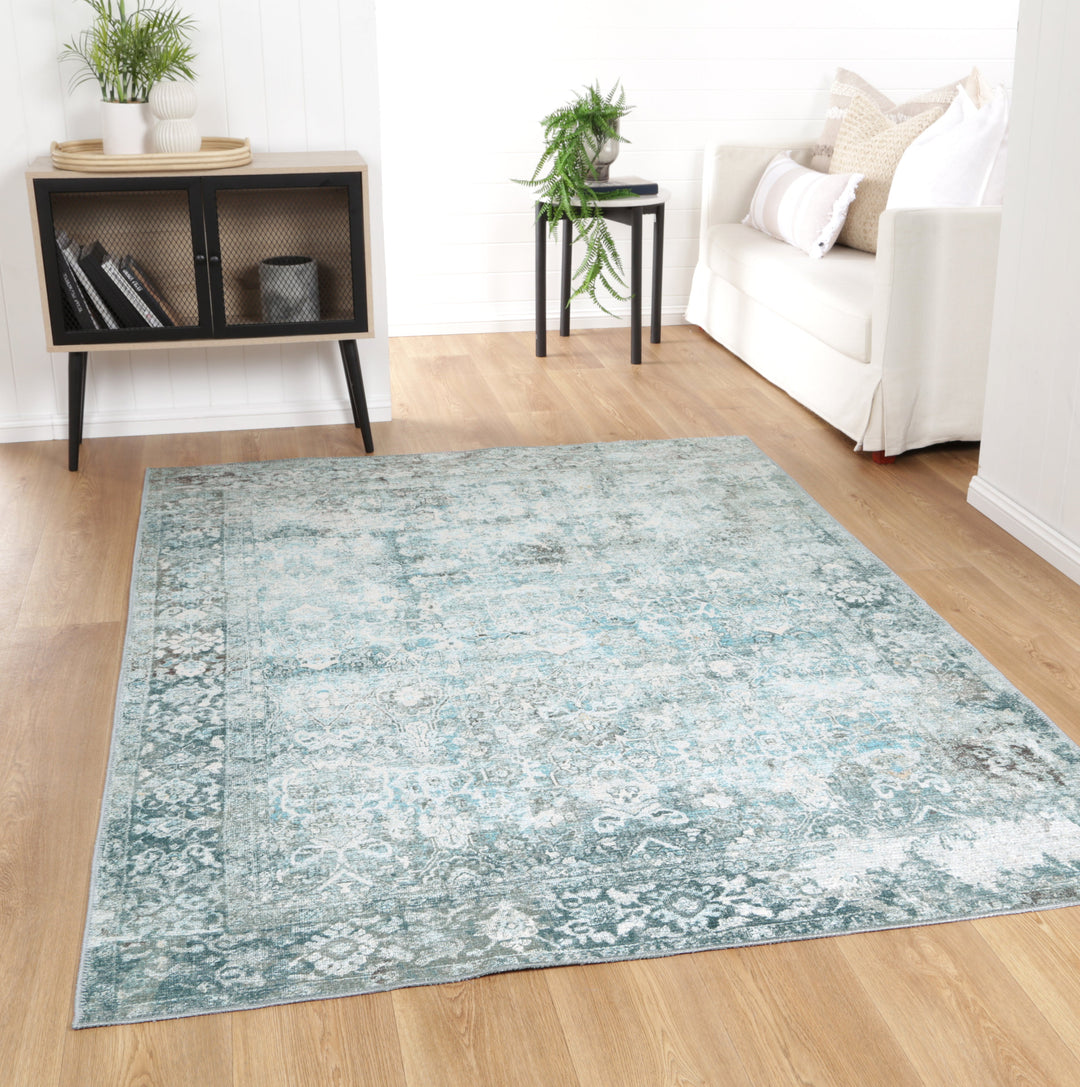 Transitional Machine Washable Gray And Blue Rug