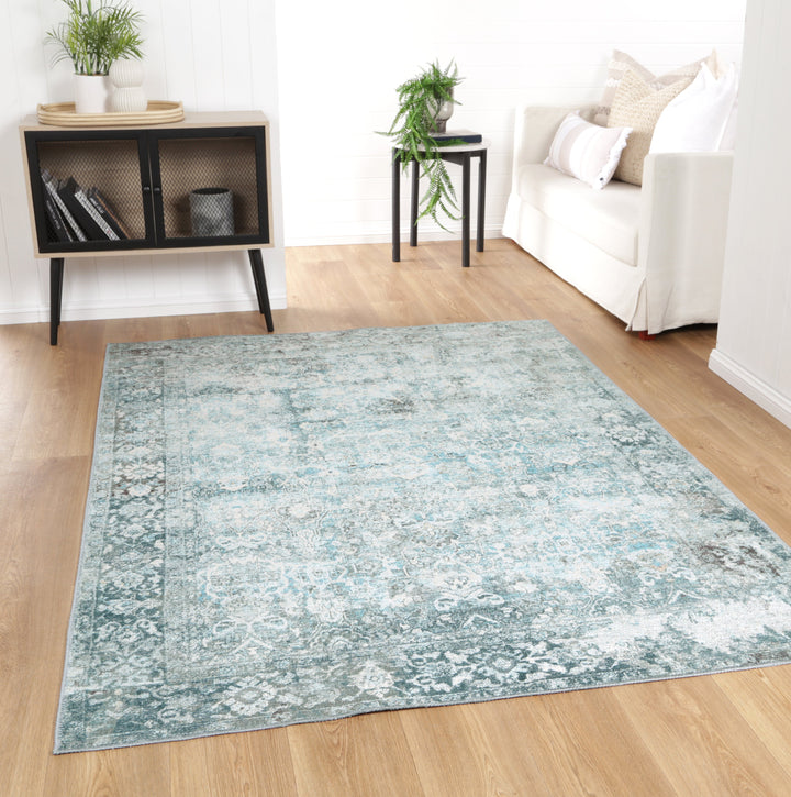 Transitional Machine Washable Gray And Blue Rug