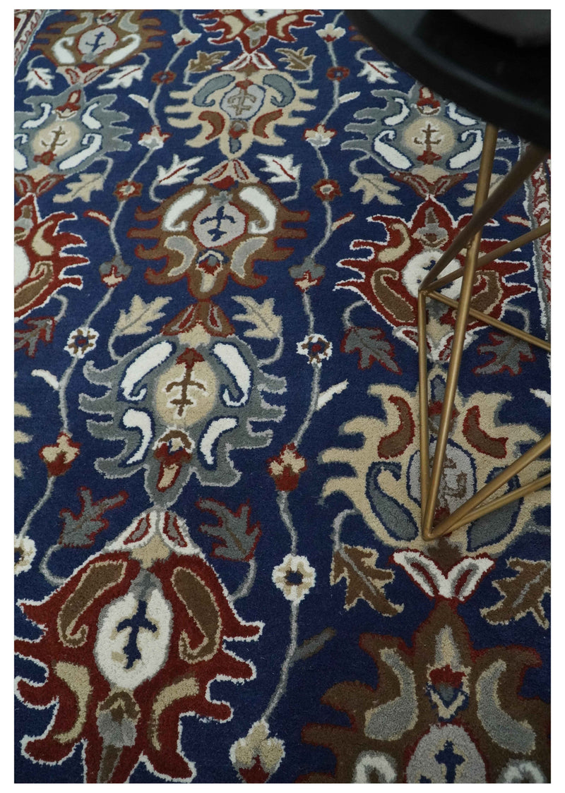 5x8 Blue and Brown Traditional Hand Tufted Farmhouse Wool Area Rug