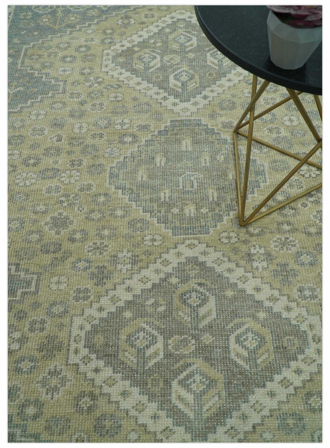 Beige And Gray Traditional Turkish Design Hand Knotted Custom Made Wool Rug