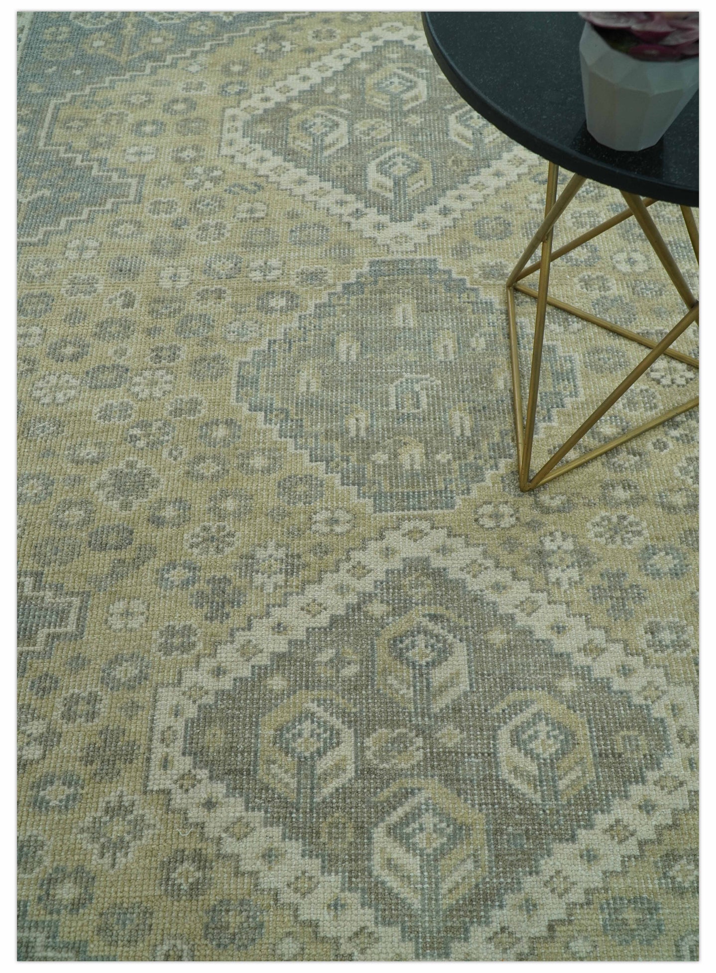 Beige And Gray Traditional Turkish Design Hand Knotted Custom Made Wool Rug