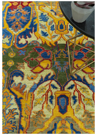 Gold, Blue And Green Transitional Hand Knotted 8x10 wool area rug